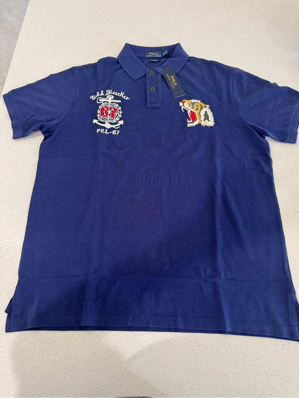 NWT Polo Ralph Lauren Tiger Embroidered Polo Shirt Dark Cobalt XL Custom Slim